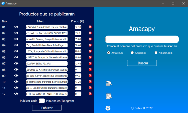 Productos que se publicarán en el Bot de telegram para Amazon Afiliados Amacapy v0.4